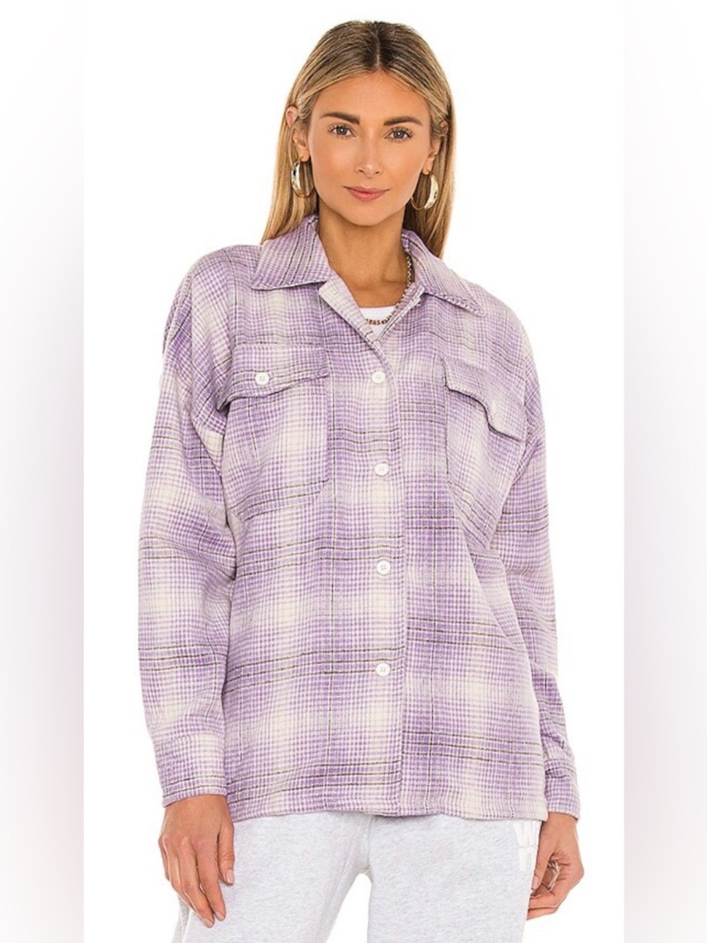 Lovers + Friends Lavender Plaid Emmy Shacket